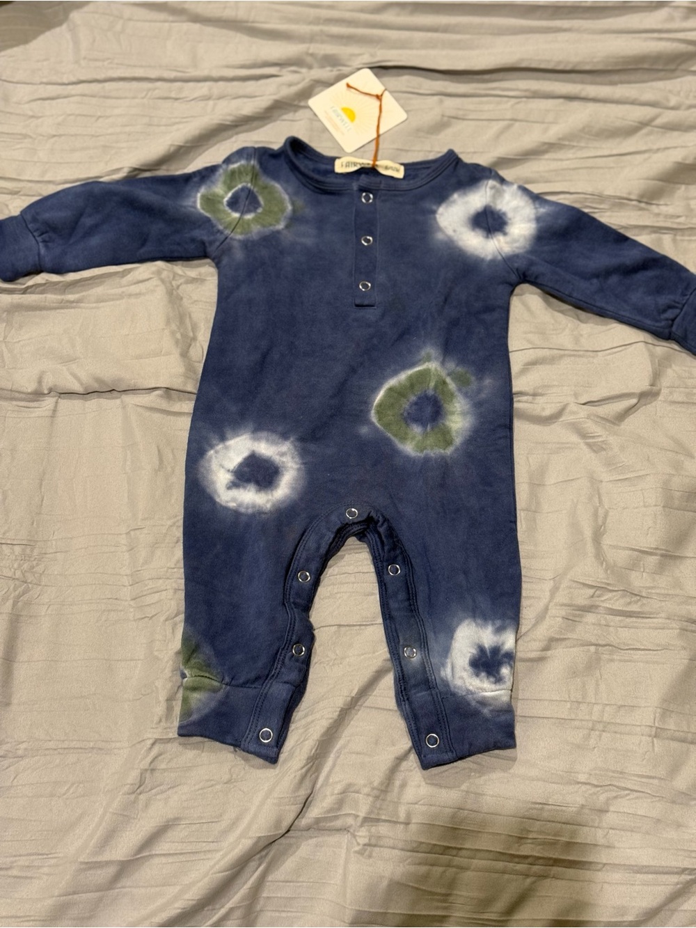 Fairwell Navy Tie-Dye Baby One-Piece with White & Green Rings